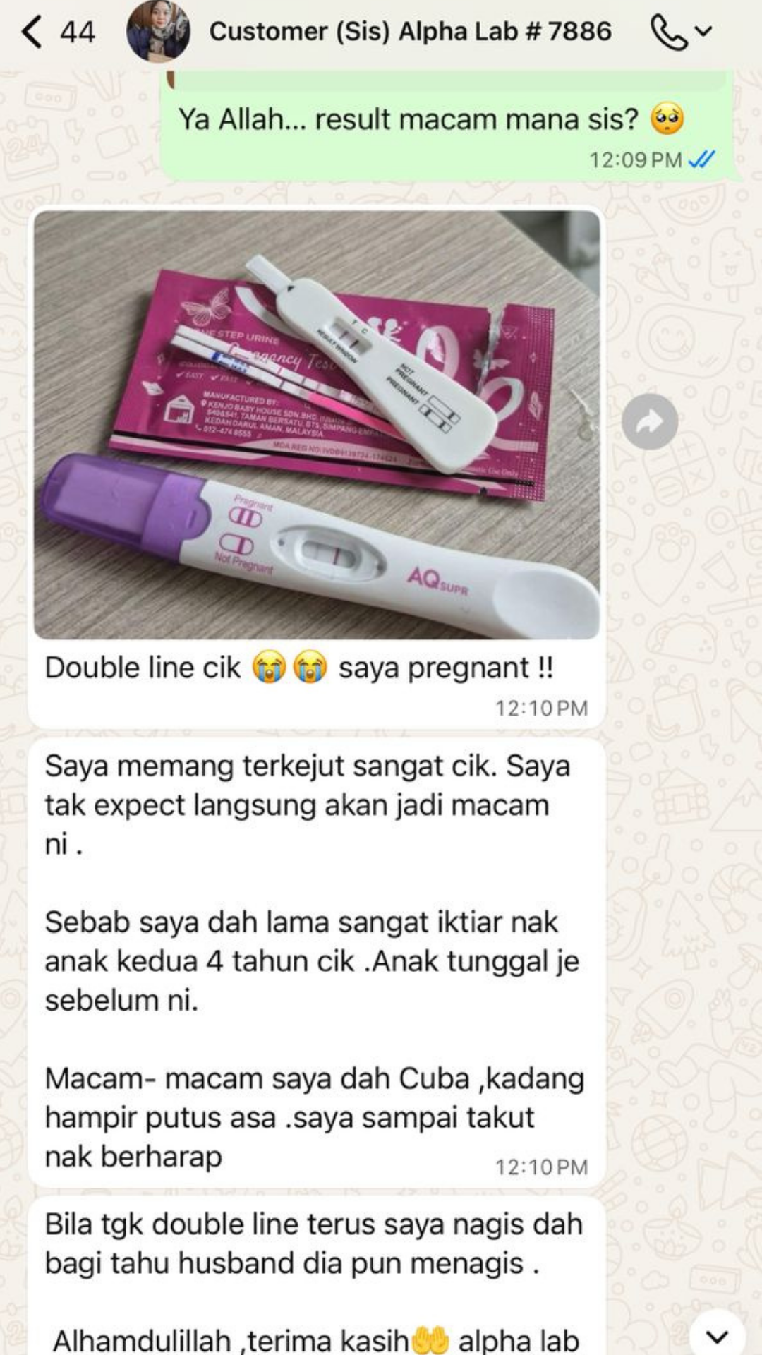 Testimoni WhatsApp AlphaLab - Tenaga dan Stamina